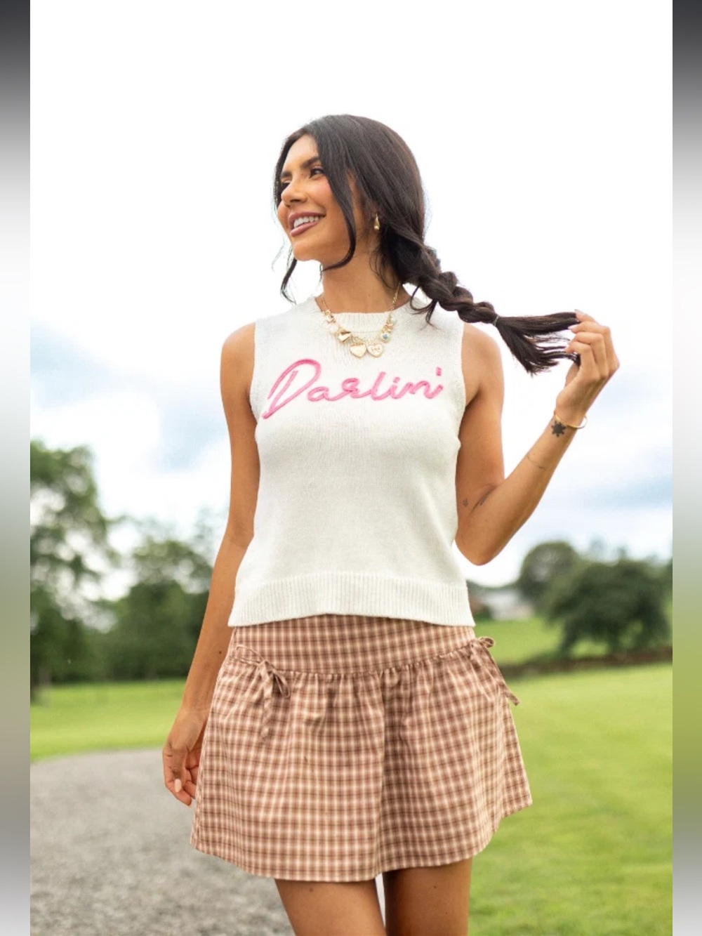 Pink Lily Brown Lynette Plaid Bow Mini Skirt Tie Detailed Women’s Medium